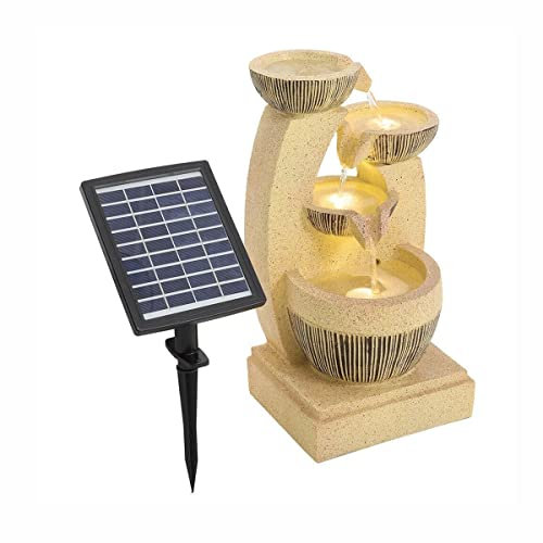 LQSSA Fontaine d'eau de Jardin extérieure à 4 Niveaux en résine, Pierre de Jardin, Fontaine Solaire à LED, Pompe de Fontaine, Cascades d'extérieur sur Pied, fontaines pour la Maison et la Cour