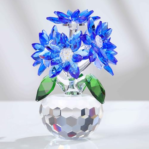 Movdyka Sapphire Crystal Flowers Daisy Ornaments Gifts for Women Friends | 5 Flowers Daisy Bouquet Figurine for Girls, Floral Collectible Keepsake for Flowers Lovers, Birthday Presents, Home Ornaments