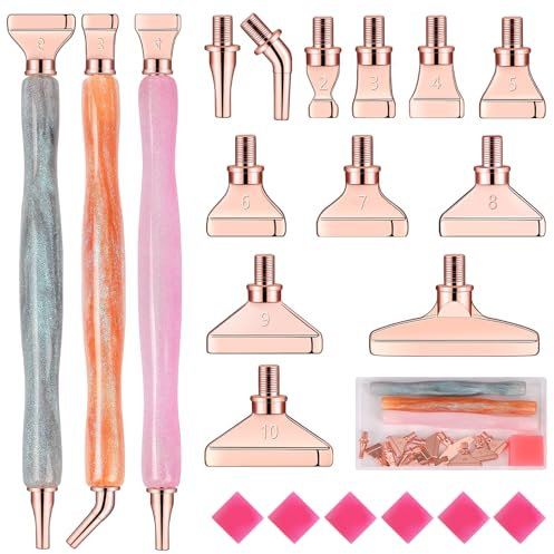 papasgix 5D Diamond Painting Zubehör Stift Set, DIY Diamond Painting Pen Werkzeuge, Painting Tools Drill Pen mit Metall Ersatz Stiftköpfen für Mosaikherstellung(22PCS Rosa Gold Grau Silber)