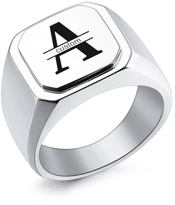 INBLUE Personalizzato Inciso Nome/Iniziale Monogramma Anello Sigillo per Uomo con Taglia Opzionale 14-32 Anelli Lettera in Acciaio Inossidabile Moda Anello Gioielli per Anniversario Matrimonio - A2