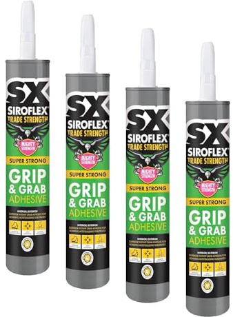 Siroflex SX Mighty Strength Grip & Grab, An Instant Grab Adhesive That Has Initial Bond Strength Double That of Most Other Grab Adhesives, Size 290ml, Colour White (Pack of 4)