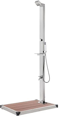 Willood Gartendusche mit Brauner Bodenplatte 225 cm Edelstahl Bodenelement Pooldusche Campingdusche Außendusche Camping Pool Außen Dusche Braun 80 x 62 x 5 cm
