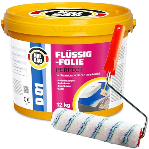 Flytande folie Profi 12 kg, tätning för badrum, dusch, inomhus, vattenbarriär under kakel färgroller 25 cm med bygelset, halvkonstruktion D01