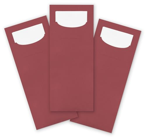 itenga 24x Bestecktasche aus Papier mit kleiner weißer Serviette Besteckserviette Pochette (bordeaux rot)