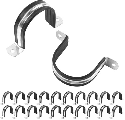 JDHGSHL 2 Inch Reinforced Rigid Pipe Strap, 20 PCS 2 Holes U Bracket Cable Clamp Hanger, Rubber Cushioned Insulated Clamp, Conduits Strap Clamps for Pipe Fixing on Various Surfaces(50mm)
