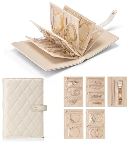 Vlando Reise Schmuckkästchen, Schmuckaufbewahrung, Personalisierte Schmuck Organizer Buch Tasche mit 5 Samtbeutel aus PU Leder, Geschenk für Frauen, Mädchen, Mama, Für Ohrringe Ketten Ringe