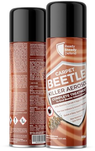 Carpet Beetle Killer Aerosol - 530ml, Effective for Carpets, Rugs & Furniture, Eliminates Beetles, Eggs, and Larvae, Non-Staining & Low Odour, Quick & Easy Application, Ideal for Home Use