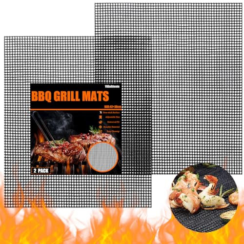 Set di 2 Tappetino Barbecue, Tappetini per Barbecue Antiaderente Resistente al Calore Riutilizzabile, BBQ Grill Mesh per Friggitrice ad aria, BBQ, Cuocere e Yogurtiere (42 x 36 cm)