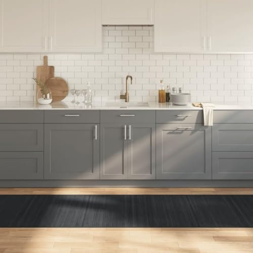 Sufrk Rechteckiger Teppich Grau 80 x 400 cm aus Bambus-Teppich Bambus-Teppich Holz rutschfeste Matte Läufer Bambusmatte Küche Bad