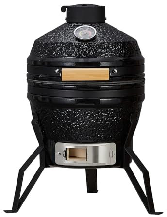 GarveeLife Tragbarer Keramik-Holzkohlegrill mit Grillständer, eiförmiger Keramikkohlegrill mit 26,9 cm Edelstahl-Grillrost, Hitzeabweiser und Aschewerkzeug für Outdoor-Grillen, Backen