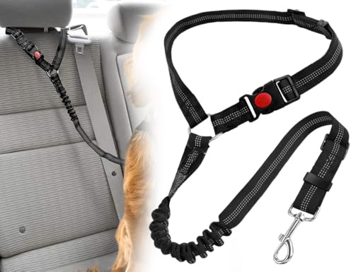 AOYEGIC Hund Anschnallgurt,Verstellbarer Auto Sitze Sicherheitsgurt,Hundegurt,Sicherheitsgeschirr,hundeanschnaller mit Schnalle und Pufferseilen,hundezubehör,für Große Mittlere Kleine Hunde(Schwarz)