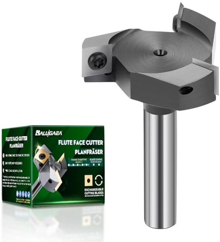BALUGAEA Planfräser 12mm Schaft, 60 mm Wendeplattenfräser für Oberfräsen | Planfräser 12mm Schaft mit 3 Stück Hartmetall-Wendeplatten für präzises Planfräsen mit Oberfräsen und CNC-Fräsen.