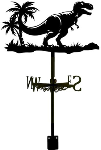 SUPERDANT Wetterhahn Mit Dinosaurier Und Kokosnussbaum Wetterhahn fürs Dach Dinosaurier Wetterfahnen Aus Metall Schuppen Wetterfahne Tiermotiv Geflügelte Dino Gartendekor Für Bauernhaus Hof Dach