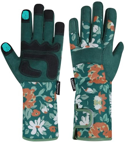 SAWANS Long Gardening Gloves for Women Men Thorn Proof Garden Gloves Safety Breathable and Comfortable Extra Long Forearm Protection for Rose Blackberry Pruning &Yard & Outdoor Work (Green, L)