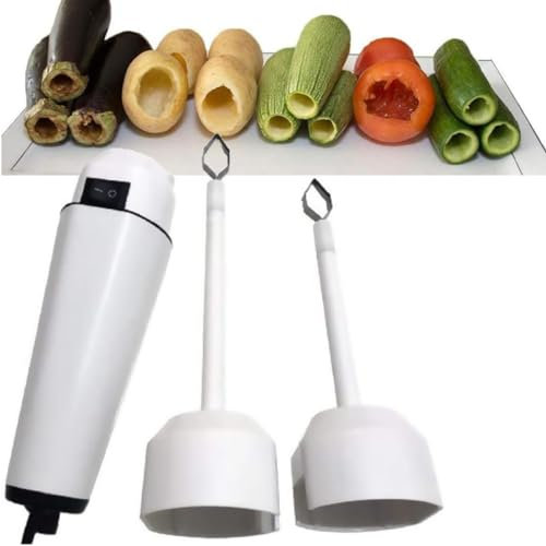 KHYTEBV Elektrischer Gemüseentkerner, EIN-Knopf-Bedienung, Handgeführter Zucchini-Entkerner mit 2 Köpfen, Einstellbare Geschwindigkeit, Edelstahl-Obstkern