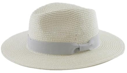 GMGQJST Strohhut Herren Großer Strohhut mit faltbarem Strohgeflechthut Übergröße 60–64 cm Herren Zylinder Sonnenschutzhut(White,61-64cm)
