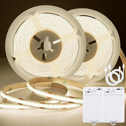 Tira LED con detector de movimiento para interiores, 2 m, 640 ledes, tira LED con batería recargable, 2 unidades, iluminación para escaleras, sensor de movimiento, 2 modos para armarios, escaleras