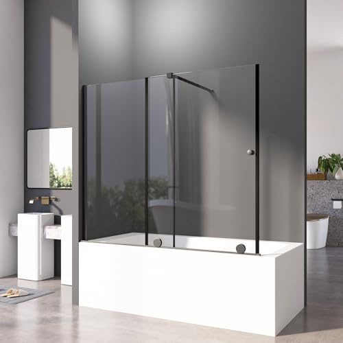 Duschwand für Badewanne 70-115x140 cm Einstellbare Größe Schwarz Badewannenfaltwand mit Schiebetüren 6mm ESG Glas Beschichtung Badewannentrennwand