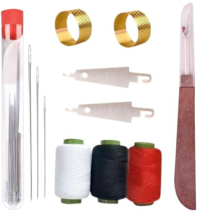 Herramientas De Costura - Set De Hilos Y Agujas Para Costura Manual De 37 Piezas - Suministros de Manualidades para Reparar y, para Sastrería, Cuero, Acolchado, Principiantes, Escuela y