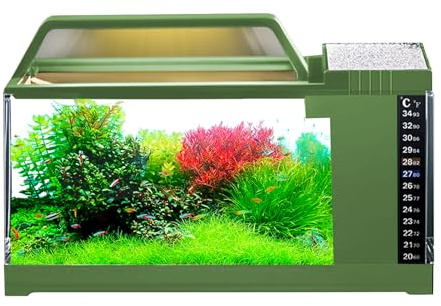 Aquarium Set completo para peces de lucha – Nano Acuario con iluminación LED y filtro | Piscina de peces tranquila con decoración moderna, elegante mini acuario para dormitorios,