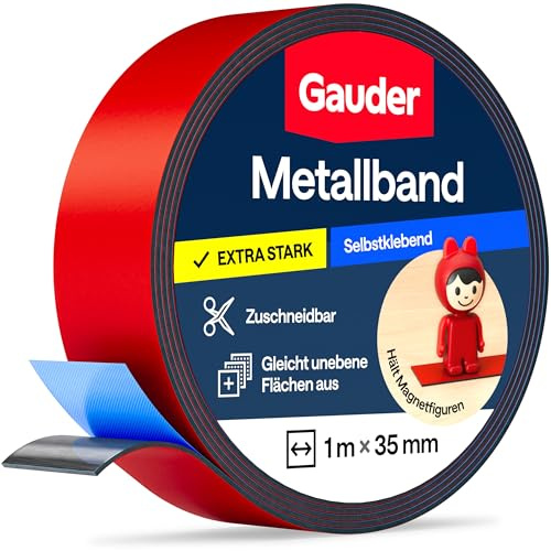 GAUDER Metallband selbstklebend - Magnethaftband für Tonie®-Figuren & -Regale - Ferroband & Eisenband zum Basteln und Organisieren (1 m x 35 mm - rot)