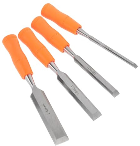 Scalpelli da Falegname Professionali 4 Pezzi per Intaglio Legno | Acciaio e Plastica, Misure 6/12/18/24mm, Decorazioni Scuola per Lavorazione Legno e Craft Making