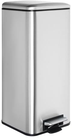JM ·YIPENG Kitchen Bin, 30L Bin, Bathroom Bin with Lid, Slim Pedal Bin | 30L Stainless Steel Pedal Bin with Inner Bucket, Large Rubbish Bin with Soft Close Lid, for Kitchen, Living Room and Office