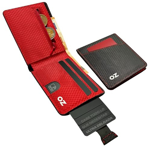 OAZISS Carteras para Hombre Delgada con Monedero y Tarjetero RFID - Capacidad hasta 12 Tarjetas, No Hace Bulto, Billetera para Hombre Slim con Bolsillo para Billetes y Monedas en Caja de Regalo
