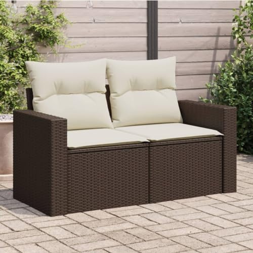 Yunovire Gartensofa mit Kissen 2-Sitzer Braun, Poly Rattan Loungesofa für Balkon, Terrasse, wetterfest, 131x62x69 cm, UV-beständig, pflegeleicht, für entspannte Stunden im Außenbereich