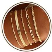 TINGN 6 Stück Goldene Armbänder Set für Damen Wasserdichte 14 Karätig Vergoldete Schmucksets Zierliches Stapelbares Armbandset mit Kubanischen Gliederketten und Büroklammern Geschenk für Frauen