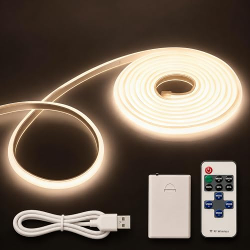 1M LED Strip Batteriebetrieben,Hohe Dichte LED strip Lights mit Netzteil,Wasserdicht Diffusion Flex LEDstreifen,Fernbedienung Dimmbar für Innen Aussen Schlafzimmer Küche DIY Globe Lichterkette