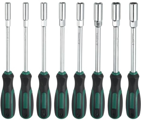 QUARKZMAN 8 Pcs Clé À Douille Hexagonale Métrique 7mm-14mm CR-V Vert/Noir | Embout Non Magnétique Arbre Creux Tournevis À Six Pans Avec Manche Pour Automobile Réparation Bit Driver