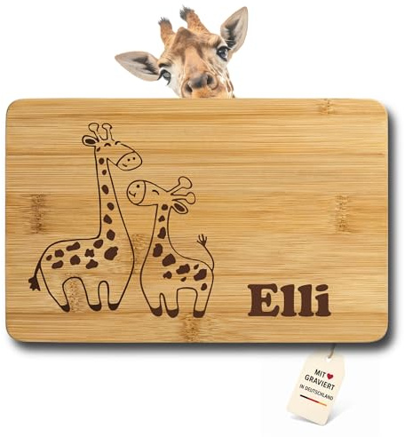 Frühstücksbrettchen Giraffe Bambus, Geschenk zur Einschulung