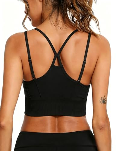 Litherday Women's Sports Bra Wireless Support Bra Adjustable Criss-Cross Strappy Back Removable Padded Yoga Gym Running Crop Top S-XXL