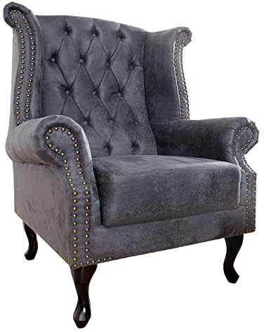 invicta INTERIOR riess-Ambiente Edler Chesterfield Ohrensessel antik grau mit Knopfheftung und Nietenbesatz Sessel Clubsessel Wohnzimmersessel