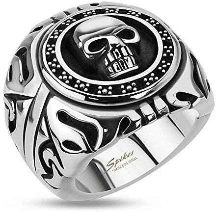 Bungsa 64 (20.4) TOTENKOPF RING Herren silber - SKULL Fingerring für Männer - aus EDELSTAHL - gefasster TOTENSCHÄDEL Siegelring - Größen 60-75 - extra groß & massiv - breiter Ring für Biker