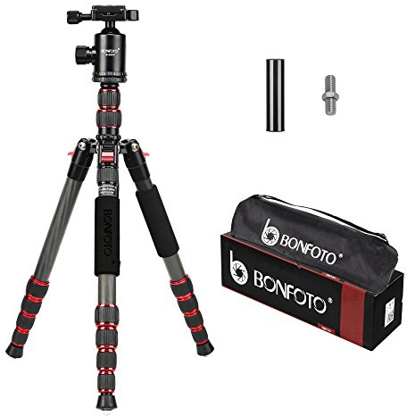 BONFOTO B690C Lightweight Carbon Fiber Portable Travel Camera Tripod with 360 Degree Ball Head,1/4 Quick Release Plate and Carry Bag for Canon Nikon Sony Samsung Fuji Olympus DSLR Cameras