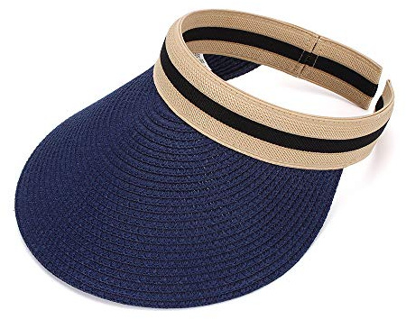MK Matt Keely Solhatt eller sommarkeps i halm för kvinnor med stort brätte för strand och golf, Marinblått Xsp, en storlek