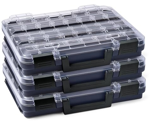 WFix Sortimentskasten Sortimo T-BOXX 320 Anthrazit 3er Set Leer Stapelbar | Sortierbox Schrauben klein, Sortimentsbox transparent mit Klappgriff, Schraubenkoffer leer, Insetboxen nachrüstbar