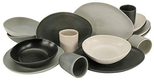 CreaTable, 22609, Serie PIETRA, 16-teiliges Geschirrset, Kombiservice aus Steinzeug, spülmaschinen- und mikrowellengeeignet, Made in Portugal