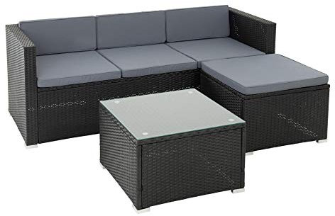 ESTEXO Rattan Lounge Sitzgruppe Polyrattan Gartenmöbel Set Couch 3-Sitzer Rattanmöbel Sofa Set Essgruppe Gartenset Balkon-Set (Schwarz)