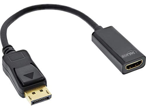InLine® Cable Adaptador de DisplayPort a HDMI con Audio, DisplayPort Macho a HDMI Hembra, 4K/30Hz, Negro, 0,15 m