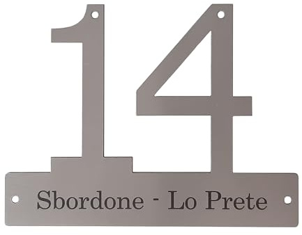GUIZZO Creart - Numero Civico Esterno in Acciaio Inox + Sbarra Sostegno, Targhetta Personalizzata Via/Nomi, Targhetta Porta Ingresso Personalizzata con Numeri Civici Esterni Made in Italy 16,5x12,5 cm