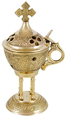 NKlaus rauchgefäss zum Räuchern Messing, Gold, 18cm Klappdeckel, 1 Stück | Handarbeit; Kreuz; Höhe: 18cm