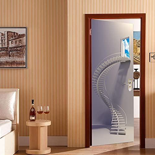 FHKGIUJAD 3D Türtapete Selbstklebend Pvc Türposter Raum Treppe Architektur 3D Bewirken Fototapete Türfolie Poster Tapete Abnehmbar Wandtapete Für Wohnzimmer Küche Schlafzimmer 90X210Cm