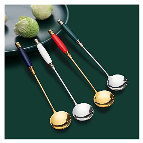 Dinner Spoons/Tablespoons Ceramic Short-Handled Dessert Spoon Vintage Coffee Spoon Creative Stainless Steel for Ice Cream Spoon Dessert Spoons for Home Party Spoons for Home/Spoons for Dessert