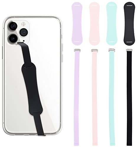 OLYCRAFT 4 Set Silicone Phone Finger Strap Elastic Loop Grip for Phone Case | Silicone Build with 304 Stainless Steel Buckle, Black/Pink/Purple/Mint Green, Easy Install, for One-Handed Typing Phones Case