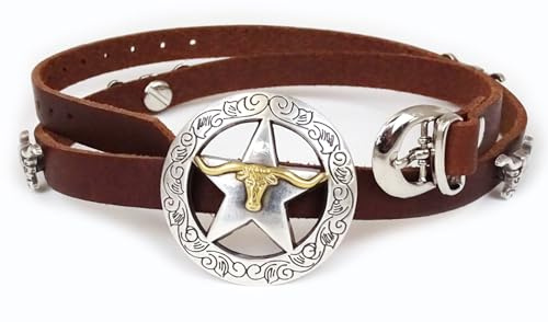 Westernwear-Shop Cowboy Hutband Stierkopf braun - Hutband aus Leder für Cowboyhüte & Westernhüte als dekorative Ergänzung Cowboyhut Zubehör und Accessoires