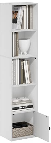 Furinno Luder Biblioteca de 5 Niveles con 1 Puerta de Almacenamiento, Blanco