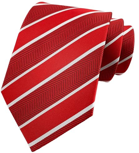 marysgift Red Tie Striped Wedding Mens Necktie Plain Business Formal Ties (LUD46 Red Stripe, 94)